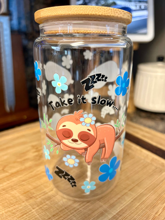 Sleepy the Sloth Glass Tumbler